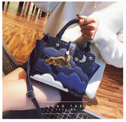 Women Leather Embroidery Handbags Girl Shoulder Bags