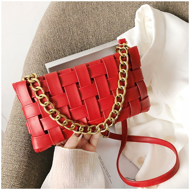 Luxury Weave Women Bags Top Quality Pu Leather Lady Shoulder
